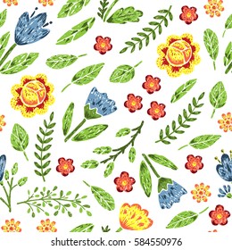 Hand drawn seamless pattern with colorful flowers.Vector illustration.