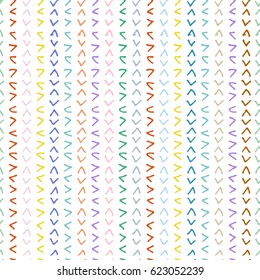 Hand drawn seamless pattern. Colorful abstract doodle background. Vector print with sign more less.
