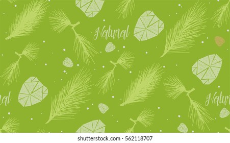 Hand drawn seamless pattern with cones and needle. For wrapping paper for gift, food packing or label. Siberian natural theme.