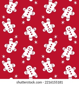 Hand drawn seamless pattern with cookie. Cute gingerbread repeating wallpaper. Vector design for Christmas season.