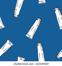 Hand drawn  seamless pattern with cosmetic bottles. Vector illustration