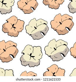 hand drawn seamless pattern of cotton flowers vector