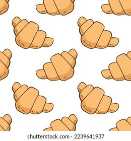 Handgezeichnetes nahtloses Muster mit Croissants 