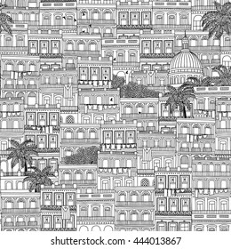 Hand Drawn Seamless Pattern Of Cuban Style Houses And The Capitol Building In Havana