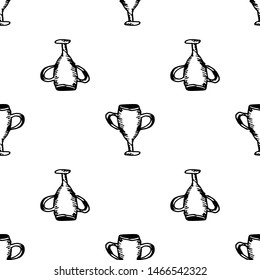Hand Drawn seamless pattern cup doodle. Sketch style icon. Decoration element. Isolated on white background. Flat design. Vector illustration.