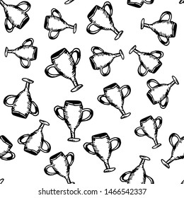 Hand Drawn seamless pattern cup doodle. Sketch style icon. Decoration element. Isolated on white background. Flat design. Vector illustration.