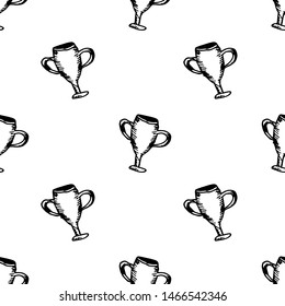 Hand Drawn seamless pattern cup doodle. Sketch style icon. Decoration element. Isolated on white background. Flat design. Vector illustration.