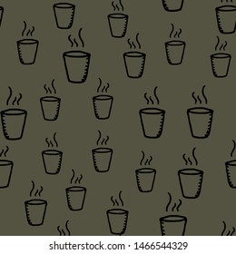 Hand Drawn seamless pattern cup doodle. Sketch style icon. Decoration element. Isolated on white background. Flat design. Vector illustration.