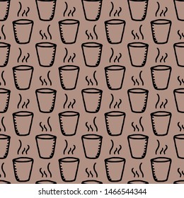 Hand Drawn seamless pattern cup doodle. Sketch style icon. Decoration element. Isolated on white background. Flat design. Vector illustration.