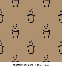 Hand Drawn seamless pattern cup doodle. Sketch style icon. Decoration element. Isolated on white background. Flat design. Vector illustration.