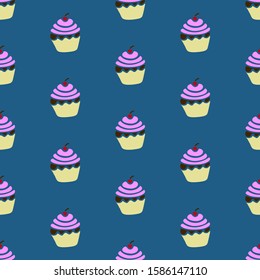 Hand drawn seamless pattern with cupcake. Vector illustration. EPS 10