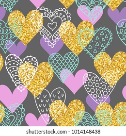 Hand drawn seamless pattern with cute hearts for Valentine's day vector illustration