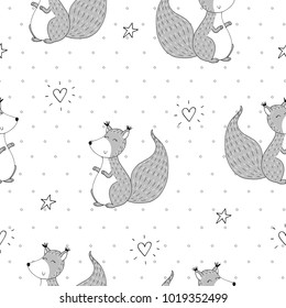 Hand drawn seamless pattern with cute squirrel. vector print