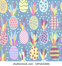 Hand drawn seamless pattern of cute pineapples.