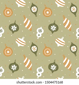 Hand drawn seamless pattern with cute christmas tree decorations. Repetitive New Year background. Vector design template .