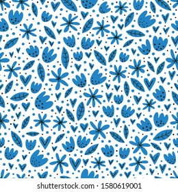 Hand drawn seamless pattern with cute flowers. Colorful floral illustrations for packaging, gift wrap, wallpapers, fabric,  scrapbooking paper and any type of printed products.