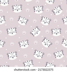 Hand drawn seamless pattern with cute tiger. Creative scandinavian  background.  Cartoon animals background. design for, wallpaper, wrapping, fabric, and all your creative project