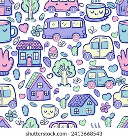 hand drawn seamless pattern, cute vector
