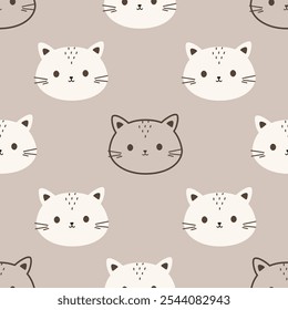 Dibujado a mano sin patrón con lindo gato. Fondo infantil de los animales de la historieta. diseño para la tela, envoltura, materia textil, Fondo de pantalla, ropa, pijamas y más