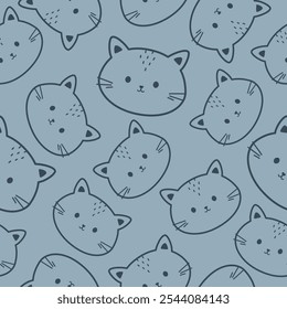 Dibujado a mano sin patrón con lindo gato. Fondo infantil de los animales de la historieta. diseño para la tela, envoltura, materia textil, Fondo de pantalla, ropa, pijamas y más