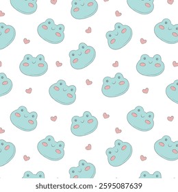 Hand drawn seamless pattern with cute cartoon frogs . Kids background. Childish design texture for fabric, wrapping, textile, decor. Vector illustration