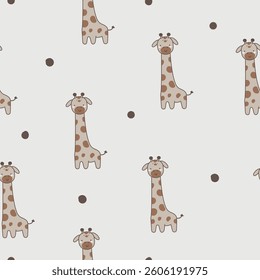 Hand drawn seamless pattern with cute giraffe. Childish Cartoon Animals Background. design for kids apparel, wrapping paper, wallpaper, fabric, textile and more.