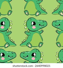 Hand drawn Seamless pattern with cute baby dragons, cartoon vector illustration for kids