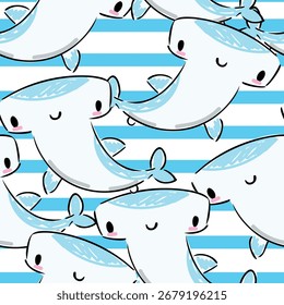 Dibujado a mano patrón sin fisuras lindo tiburón martillo bosquejo, ilustración de estilo de los niños, Vector de impresión del bebé