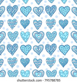 Hand drawn seamless pattern with cute hearts for Valentine's day vector illustration