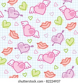 hand drawn seamless pattern with cute hearts