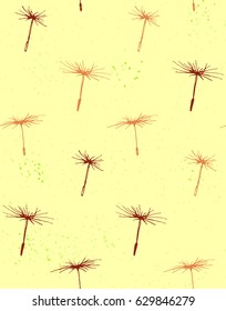 hand drawn seamless pattern with dandelion seed on colored background