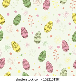 
Hand drawn seamless pattern of decorated Easter eggs. Vector background in doodle style.Vector illustration.
