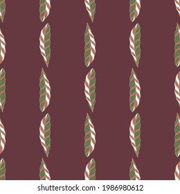 Patrón sin fisuras dibujado a mano con formas de plumas decorativas. Fondo marrón pálido. Elementos de pájaro. Ilustración bursátil. Diseño vectorial para textiles, tela, giftwrap, papel pintado.