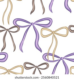 Hand drawn seamless pattern decorative bows in various colors on a white background for crafting or design use