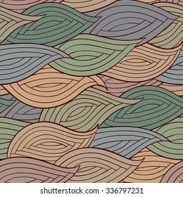 Hand drawn seamless pattern with decorative leaves in green colors