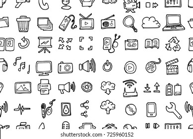 Hand drawn seamless pattern with decorative social isolated. Vector sketch background black and white surface textures illustration used for wallpaper