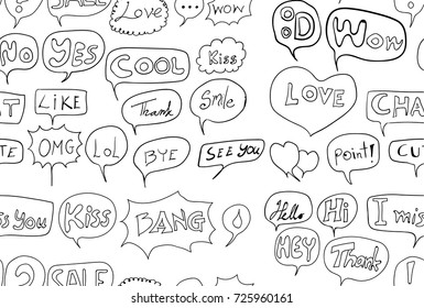 Hand drawn seamless pattern with decorative word isolated. Vector sketch background surface textures illustration used for wallpaper