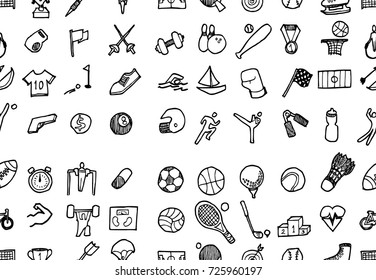 Hand drawn seamless pattern with decorative sport isolated. Vector sketch background surface textures illustration used for wallpaper