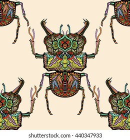 Hand drawn seamless pattern with deer beetle