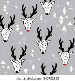 hand drawn seamless pattern with deer