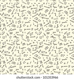 hand drawn seamless pattern with different musical signs