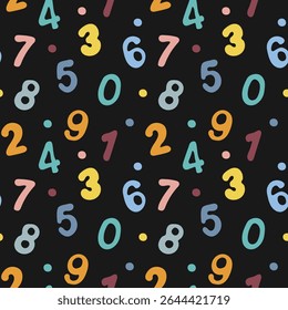 Hand drawn seamless pattern with different numbers 0 to 9 in doodle style. Vector wallpaper for back to school theme or mathematics and wrapping, wallpaper, banners.