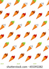 Hand drawn seamless pattern with different  ice cream. Background for cafe or restaurant menu