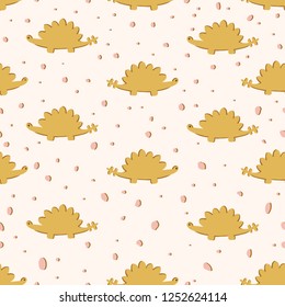 Hand drawn seamless pattern with dinosaurs . Perfect for kids fabric, textile, nursery wallpaper. Cute dino design. Vector illustration