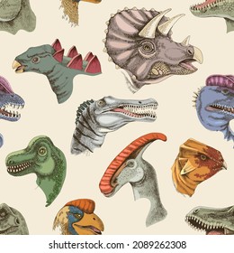 Hand drawn seamless pattern with dinosaurs.