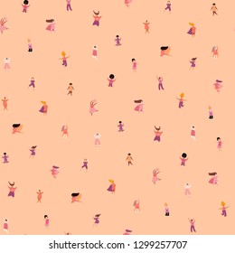 Hand drawn seamless pattern with diverse women. Vector illustration. Flat style design. Concept, element for feminism, womens day card, poster, banner, textile print, wallpaper, packaging background