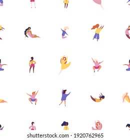 Hand drawn seamless pattern with diverse women. Concept, element for feminism, women's day card, poster, banner, textile print, wallpaper, packaging background. Vector illustration in a flat style. 