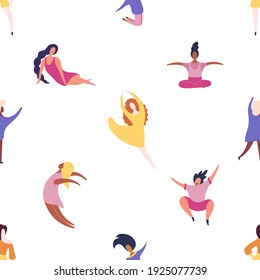 Hand drawn seamless pattern with diverse women. Concept, element for feminism, women's day card, poster, banner, textile print, wallpaper, packaging background. Vector illustration in a flat style. 