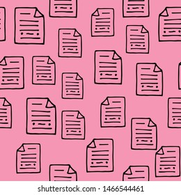 Hand Drawn seamless pattern document doodle. Sketch style icon. Decoration element. Isolated on white background. Flat design. Vector illustration.