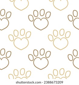 hand drawn seamless pattern of dog footprints on white background